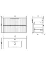 Hudson Reed Fluted 800mm Satin White Wall Hung 2-Drawer Vanity Unit With Basin