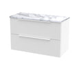 Hudson Reed Fluted 800mm Satin White Wall Hung 2-Drawer Vanity Unit With Laminate Worktop