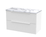 Hudson Reed Fluted 800mm Satin White Wall Hung 2-Drawer Vanity Unit With Laminate Worktop