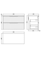 Hudson Reed Fluted 800mm Satin White Wall Hung 2-Drawer Vanity Unit With Laminate Worktop