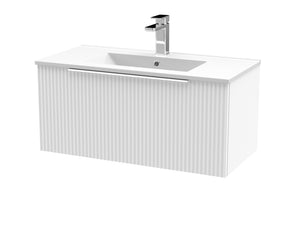 Hudson Reed Fluted 800mm Wall Hung Single Drawer Vanity With Ceramic Basin
