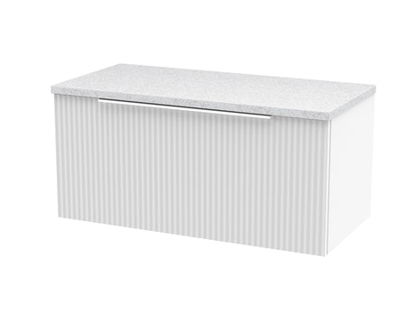 Hudson Reed Fluted 800mm Satin White Wall Hung Single Drawer Vanity Unit With Laminate Worktop