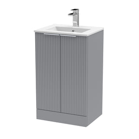 Hudson Reed Fluted 500mm Satin Grey Floor Standing 2-Door Vanity Unit With Basin