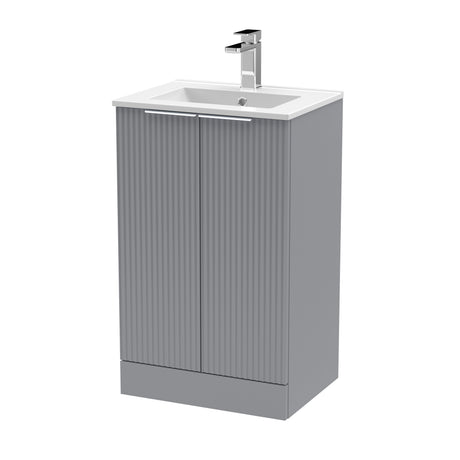 Hudson Reed Fluted 500mm Satin Grey Floor Standing 2-Door Vanity Unit With Basin