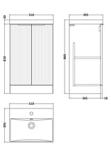 Hudson Reed Fluted 500mm Floor Standing 2-Door Vanity Unit with Basin
