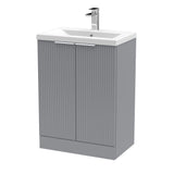 Hudson Reed Fluted 600mm Floor Standing 2-Door Vanity Unit With Basin