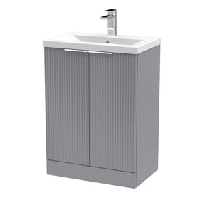Hudson Reed Fluted 600mm Floor Standing 2-Door Vanity Unit With Basin