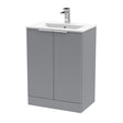 Hudson Reed Fluted 600mm Satin Grey Floor Standing 2-Door Vanity Unit With Basin