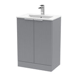 Hudson Reed Fluted 600mm Satin Grey Floor Standing 2-Door Vanity Unit With Basin