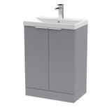 Hudson Reed Fluted 600mm Floor Standing 2-Door Vanity Unit With Basin
