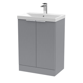 Hudson Reed Fluted 600mm Floor Standing 2-Door Vanity Unit With Basin