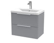 Hudson Reed Fluted 600mm Satin Grey Wall Hung 2-Drawer Vanity and Basin