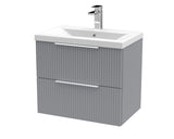 Hudson Reed Fluted 600mm Satin Grey Wall Hung 2-Drawer Vanity and Basin