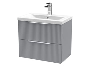 Hudson Reed Fluted 600mm Satin Grey Wall Hung 2-Drawer Vanity and Basin