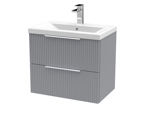 Hudson Reed Fluted 600mm Satin Grey Wall Hung 2-Drawer Vanity and Basin