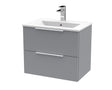 Hudson Reed Fluted 600mm Satin Grey Wall Hung 2-Drawer Vanity Unit Including Basin