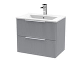 Hudson Reed Fluted 600mm Satin Grey Wall Hung 2-Drawer Vanity Unit Including Basin