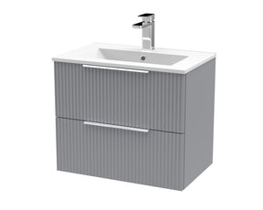 Hudson Reed Fluted 600mm Satin Grey Wall Hung 2-Drawer Vanity Unit Including Basin