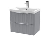 Hudson Reed Fluted 600mm Satin Grey Wall Hung 2-Drawer Vanity Unit With Ceramic Basin