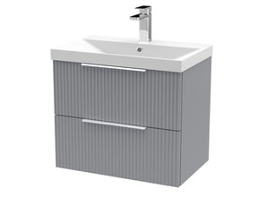 Hudson Reed Fluted 600mm Satin Grey Wall Hung 2-Drawer Vanity Unit With Ceramic Basin