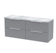 Hudson Reed Fluted 1200mm Satin Grey Wall Hung 4-Drawer Vanity Unit With Laminate Worktop