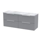 Hudson Reed Fluted 1200mm Satin Grey Wall Hung 4-Drawer Vanity Unit With Laminate Worktop
