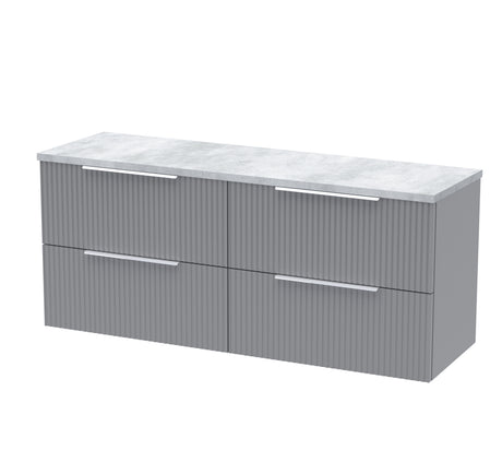 Hudson Reed Fluted 1200mm Satin Grey Wall Hung 4-Drawer Vanity Unit With Laminate Worktop