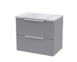 Hudson Reed Fluted 600mm Satin Grey Wall Hung 2-Drawer Vanity Unit with Laminate Top