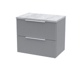 Hudson Reed Fluted 600mm Satin Grey Wall Hung 2-Drawer Vanity Unit with Laminate Top