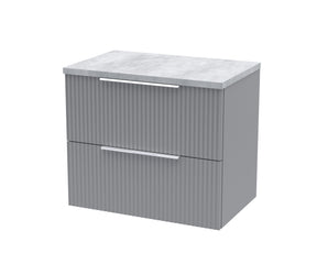 Hudson Reed Fluted 600mm Satin Grey Wall Hung 2-Drawer Vanity Unit with Laminate Top
