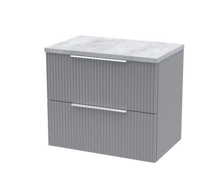Hudson Reed Fluted 600mm Satin Grey Wall Hung 2-Drawer Vanity Unit with Laminate Top