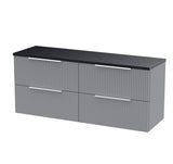 Hudson Reed Fluted 1200mm Satin Grey Wall Hung 4-Drawer Vanity Unit With Laminate Worktop