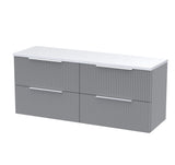 Hudson Reed Fluted 1200mm Satin Grey Wall Hung 4-Drawer Vanity Unit With Laminate Worktop