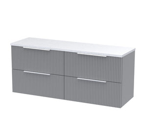 Hudson Reed Fluted 1200mm Satin Grey Wall Hung 4-Drawer Vanity Unit With Laminate Worktop