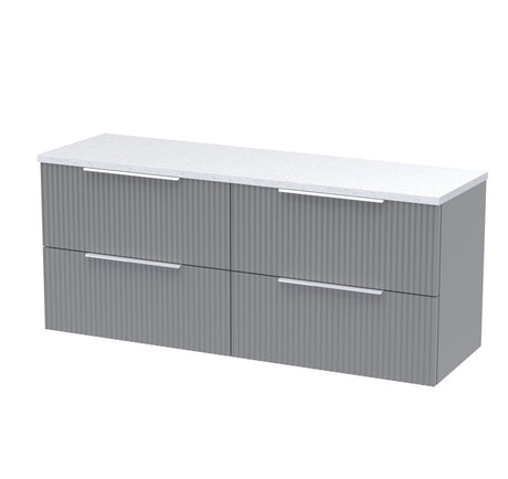 Hudson Reed Fluted 1200mm Satin Grey Wall Hung 4-Drawer Vanity Unit With Laminate Worktop