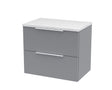 Hudson Reed Fluted 600mm Satin Grey Wall Hung 2-Drawer Vanity Unit with Laminate Top & Finger Pull Handles