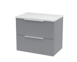 Hudson Reed Fluted 600mm Satin Grey Wall Hung 2-Drawer Vanity Unit with Laminate Top & Finger Pull Handles