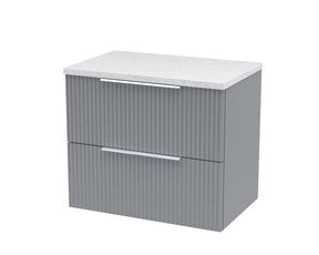 Hudson Reed Fluted 600mm Satin Grey Wall Hung 2-Drawer Vanity Unit with Laminate Top & Finger Pull Handles