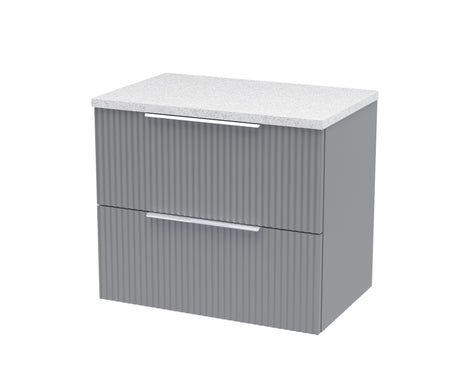 Hudson Reed Fluted 600mm Satin Grey Wall Hung 2-Drawer Vanity Unit with Laminate Top & Finger Pull Handles