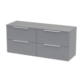 Hudson Reed Fluted 1200mm Satin Grey Wall Hung 4-Drawer Vanity With Worktop