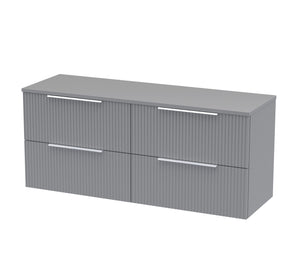 Hudson Reed Fluted 1200mm Satin Grey Wall Hung 4-Drawer Vanity With Worktop