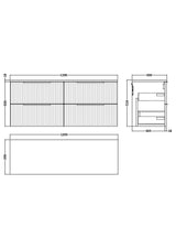 Hudson Reed Fluted 1200mm Satin Grey Wall Hung 4-Drawer Vanity With Worktop