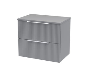 Hudson Reed Fluted 600mm Satin Grey Wall Hung 2-Drawer Vanity and Worktop