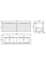 Hudson Reed Fluted 1200mm Wall Hung 2-Drawer Vanity Unit & Double Basin