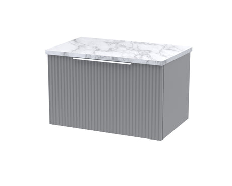 Hudson Reed Fluted 600mm Satin Grey Wall Hung Single Drawer Vanity Unit With Laminate Worktop