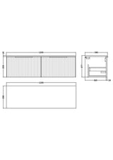 Hudson Reed Fluted 1200mm Wall Hung 2-Drawer Vanity Unit With Worktop