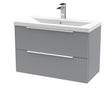 Hudson Reed Fluted 800mm Satin Grey Wall Hung 2-Drawer Vanity Unit Including Basin
