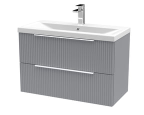 Hudson Reed Fluted 800mm Satin Grey Wall Hung 2-Drawer Vanity Unit Including Basin