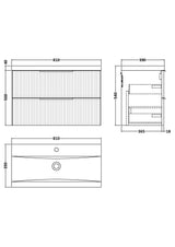 Hudson Reed Fluted 800mm Satin Grey Wall Hung 2-Drawer Vanity Unit Including Basin