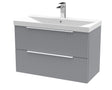 Hudson Reed Fluted 800mm Satin Grey Wall Hung 2-Drawer Vanity Unit With Basin